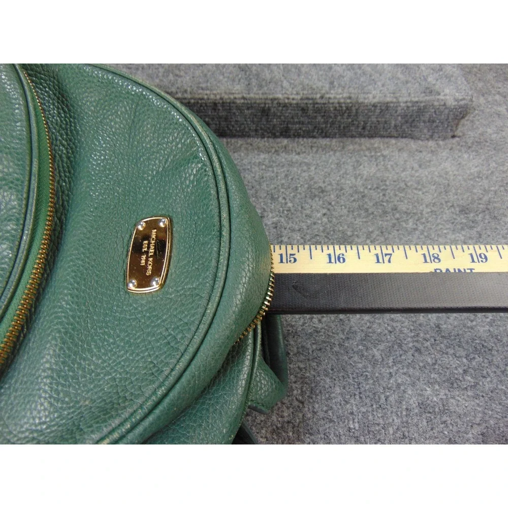 Michael Kors Abbey Backpack Green Pebbled Leather Gold Hardware Medium Zip Bag